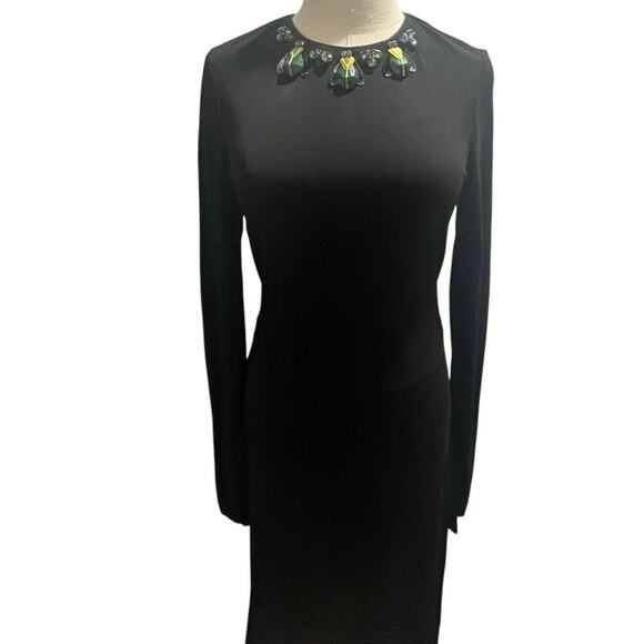 Tory Burch Black Deena Beetle Embellished Rhinestone Rayon Stretch Dress Sz Xs - Picture 9 of 9